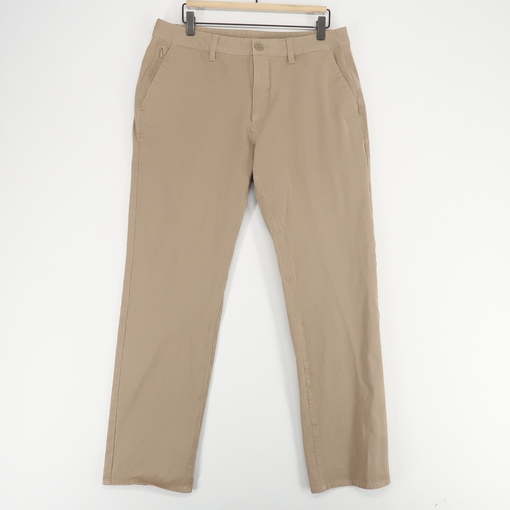 True Classic Chino Pants Mens 34x34 (33x31) Khaki Straight Stretch Hidden Pocket